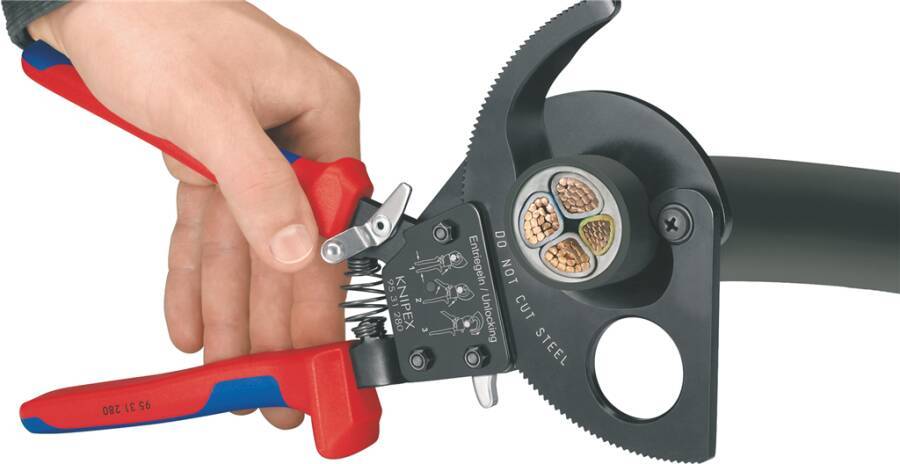 Kabelschneider, Ratschenprinzip 95 31 250 Länge 250 mm Schneidwerte Mehrleiterkabel 32mm / 240mm²