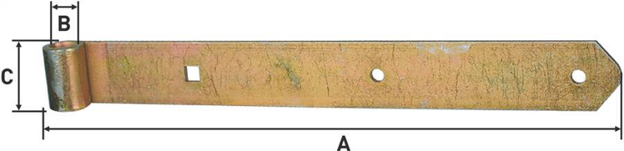 Ladenbänder halbschwere Ausführung 0550005 A 400 mm B Ø 13 mm C 40 mm Stärke 5 mm Anzahl Löcher 2 / 1 Gewicht 0,674 kg