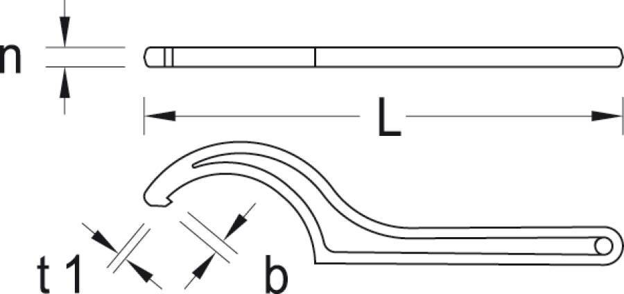 Hakenschlüssel mit Nase 6334290 für Muttern-Ø 34 - 36 mm Länge 170 mm Ausführung mit Nase