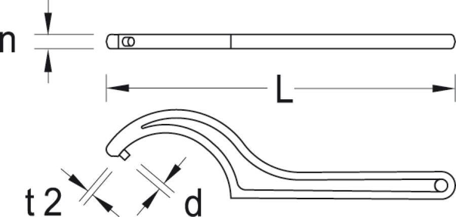 Hakenschlüssel mit Zapfen 6337200 für Muttern-Ø 68 - 75 mm Länge 240 mm Zapfengröße 5,0 mm Ausführung mit Zapfen