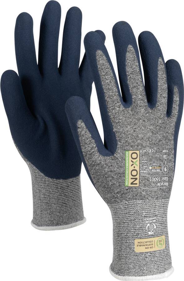 Feinstrick-Schutzhandschuh Basic 16001 Recycle 91311 Größe 11 Farbe grau/blau Trägermaterial recyceltes Polyester, Nyl