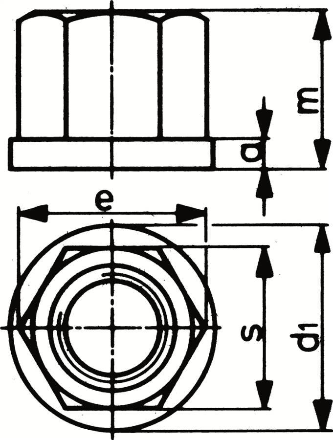 Sechskantmuttern mit Bund 82248 Sechskant 21 mm Gewinde M 14 e 23,36 mm m 21 mm a 4,5 mm d1 28 mm