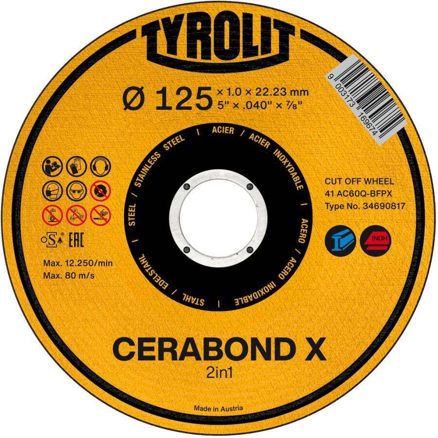Trennscheibe Cerabond X 2 in 1 34597629 Ø 125 mm Breite 1,6 mm Bohrung 22,23 mm Ausführung gerade