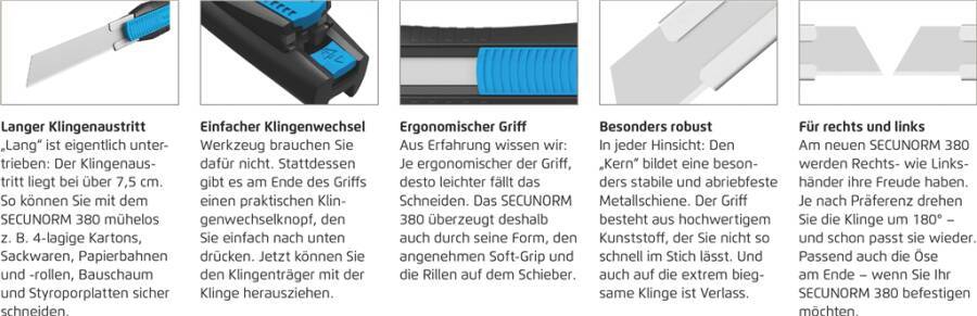 Sicherheitsmesser SECUNORM 380 380001.02 Typ SECUNORM 380 Breite 20 mm Länge 170,5 mm Höhe 34 mm Klingenstärke 0,5 mm