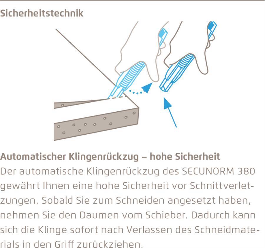 Sicherheitsmesser SECUNORM 380 380001.02 Typ SECUNORM 380 Breite 20 mm Länge 170,5 mm Höhe 34 mm Klingenstärke 0,5 mm