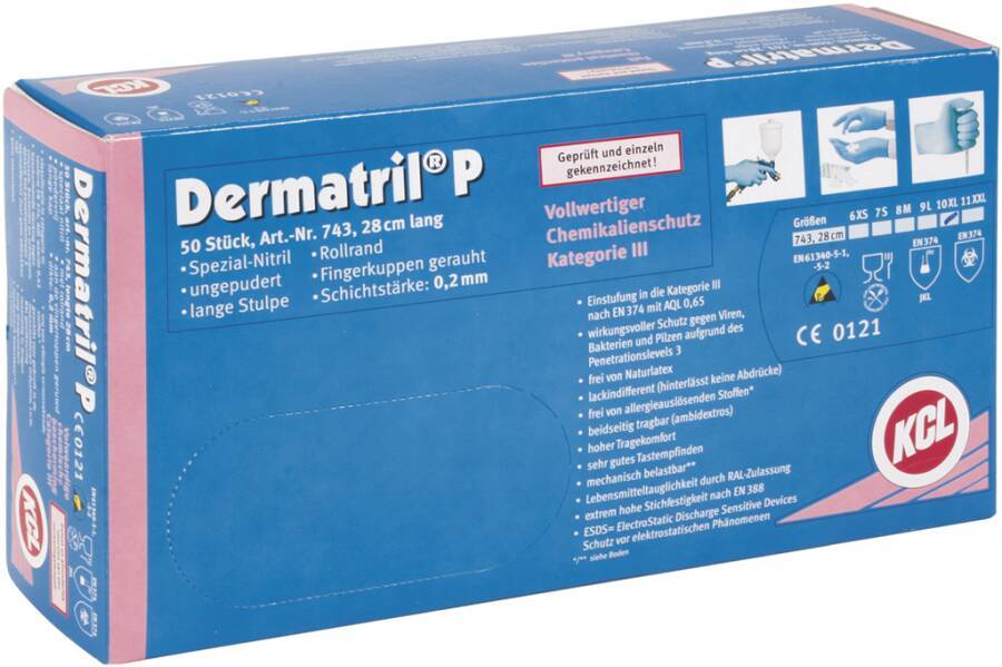 Einmalschutzhandschuh Nitril Dermatril® P 743 074307082C Größe 07 Farbe blau Trägermaterial Nitril Gauge - Mat.-Stärke