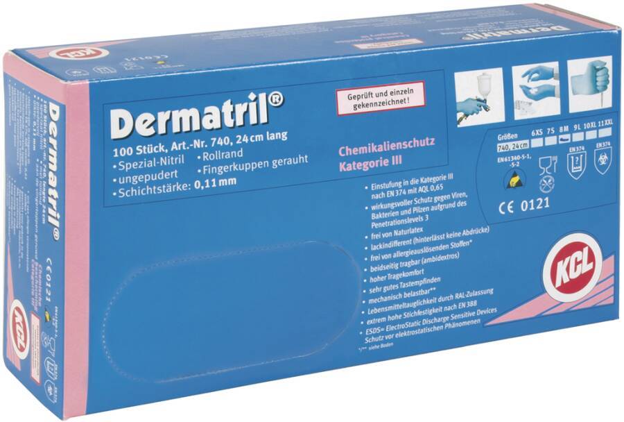 Einmalschutzhandschuh Nitril Dermatril® 740 074007081C Größe 07 Farbe blau Trägermaterial Nitril Gauge - Mat.-Stärke 0