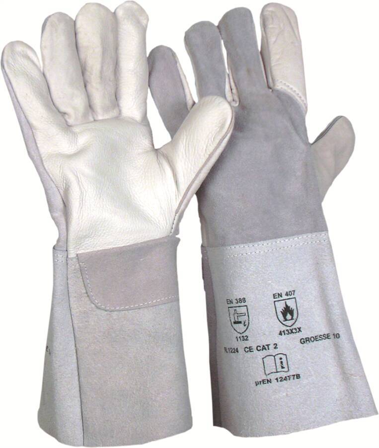 5-Finger-Kombi-Schutzhandschuh 71030300 Größe 10 Farbe natur Trägermaterial Narbenleder / Spaltleder Gauge - Mat.-Stärke