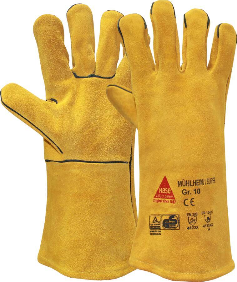 Rindspaltleder-Schutzhandschuh Mühlheim I 301010-10 Größe 10 Farbe gelb Trägermaterial Rindspaltleder Gauge - Mat.-Stä