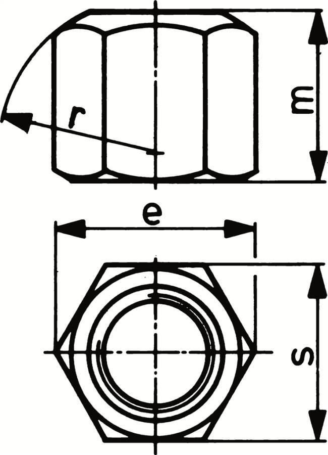 Sechskantmuttern 82354 Sechskant 16 mm Gewinde M 10 e 17,77 mm m 15 mm r 15 mm