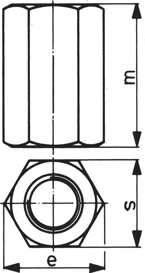Verlängerungsmuttern 82669 Sechskant 13 mm Gewinde M 8 e 14,38 mm m 24 mm