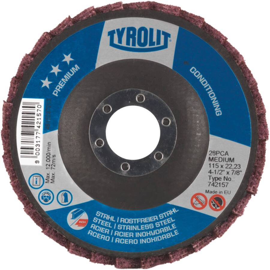 Fächerschleifscheibe Vlies gerade 742153 Ø 125 mm Körnung mittel Bohrung 22,23 mm Drehzahl max. 11.000 U/min