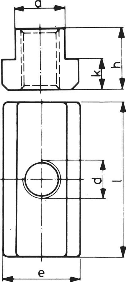 T-Nutensteine lange Form 84749 d M24 mm Nut 28 mm a 27,7 mm e 44 mm h 36 mm k 18 mm l 88 mm