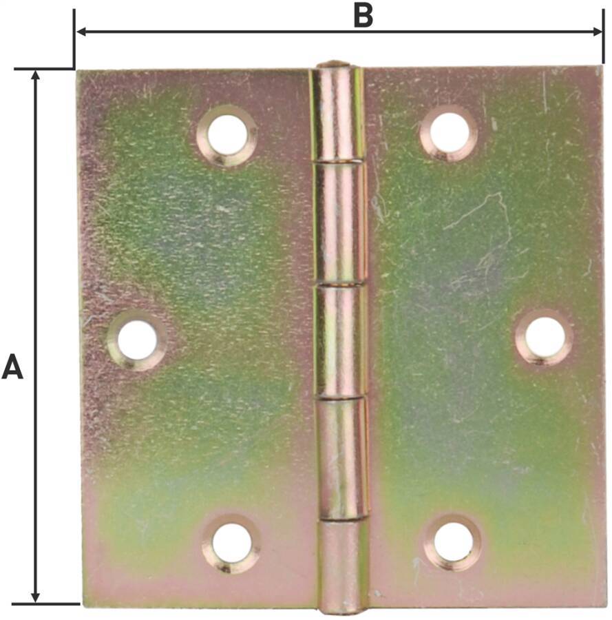 Scharnier, quadratisch 0559015 A 82 mm B 82 mm Stärke 1,0 mm Anzahl Löcher 6 Loch-Ø 6,3 mm Gewicht 0,083 kg