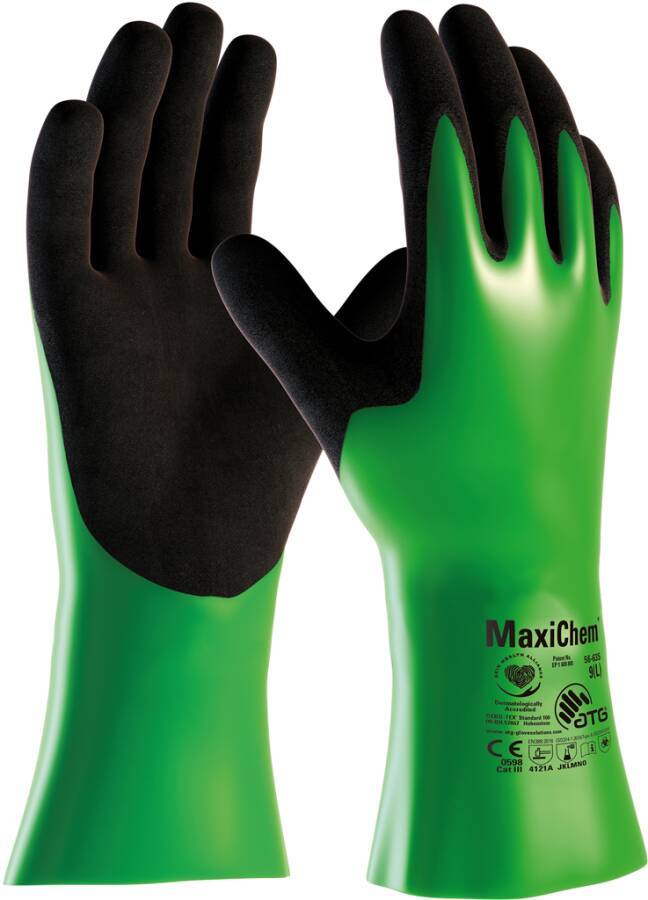Chemikalienschutzhandschuh MaxiChem®“ SSK 1 2385-08 Größe 08 Farbe grün/schwarz Trägermaterial Nylon Gauge - Mat.-Stärk