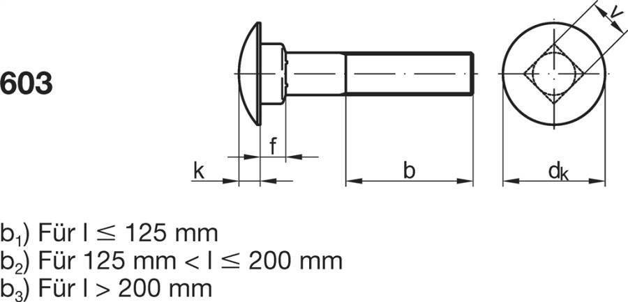 DIN 603 Flachrundschrauben - P6 006034100100060-P6 Norm DIN 603 Werkstoff Stahl Oberfläche galvanisch verzinkt Form mit