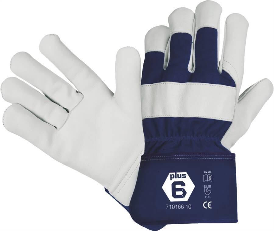 Rindnarbenleder-Schutzhandschuh plus6 71016610 Größe 10 Farbe weiß/blau Trägermaterial Rindnarbenleder Gauge - Mat.-St