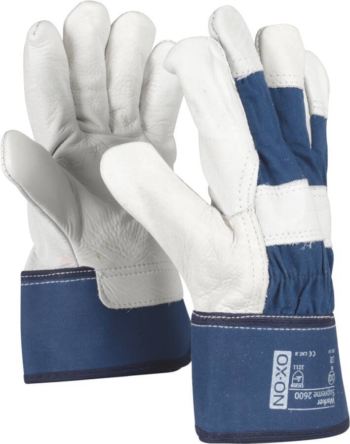 Rindvollleder-Schutzhandschuh OX-ON Worker Supreme 2600 103-08 Größe 08 Farbe blau/natur Trägermaterial Rindvollleder