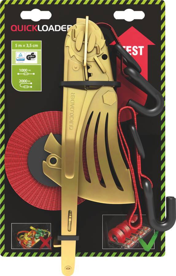 Automatik-Zurrgurte QUICKLOADER 941153004 Ausführung Spitzhaken Länge 4,0 m Zugkraft direkt 1500 kg Zugkraft in der Umre