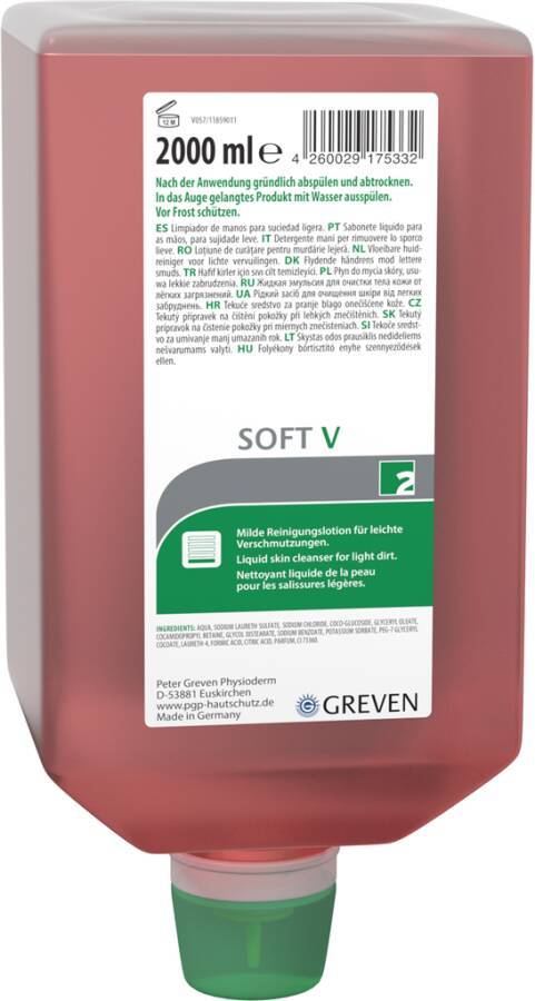 Hautreinigungslotion GREVEN® SOFT V 13992-005 Inhalt 2 l Ausführung parfümiert Gebinde Varioflasche geeignet für Spender