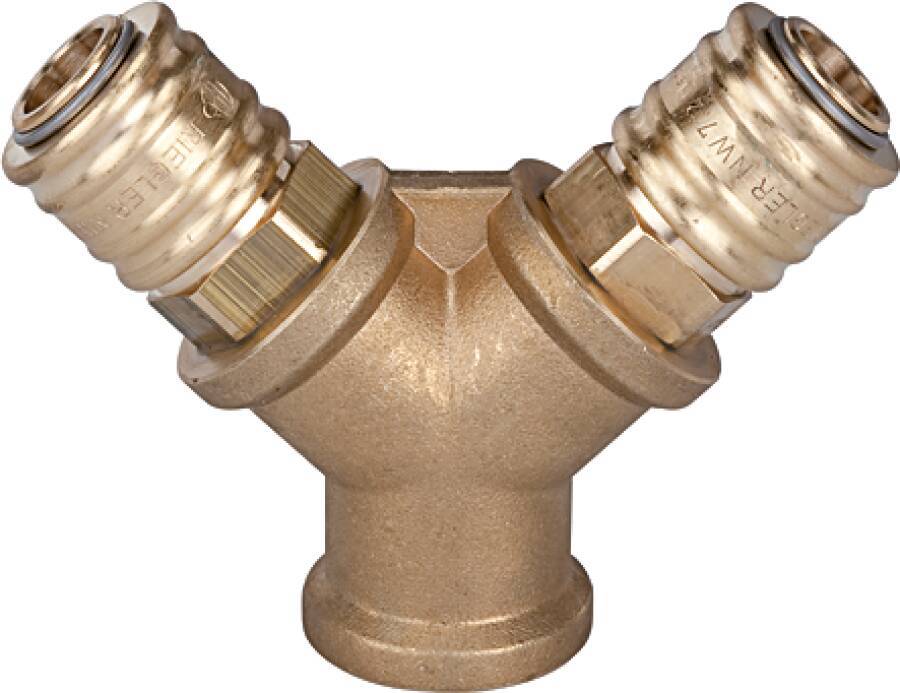 Verteiler mit 2 Schnellkupplungen NW 7,2 107260 Typ Innengewinde, 2 Schnellkupplungen Anschluss G 3/8`` IG max. Druck 35