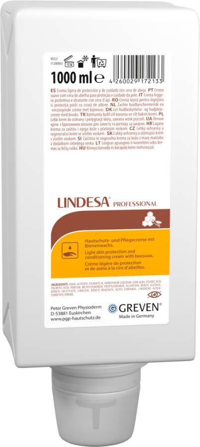 Hautschutzcreme LINDESA® PROFESSIONAL 13640-002 Inhalt 1 l Ausführung parfümiert Gebinde Varioflasche geeignet für Spend