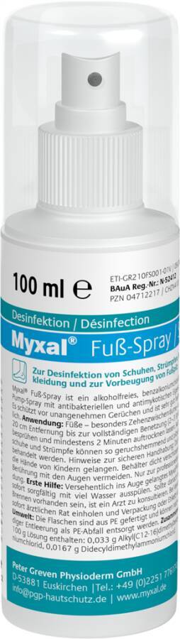 Fuß-Spray MYXAL® 100 ml 14342-001 Inhalt 100 ml Ausführung unparfümiert Gebinde Pumpsprühflasche