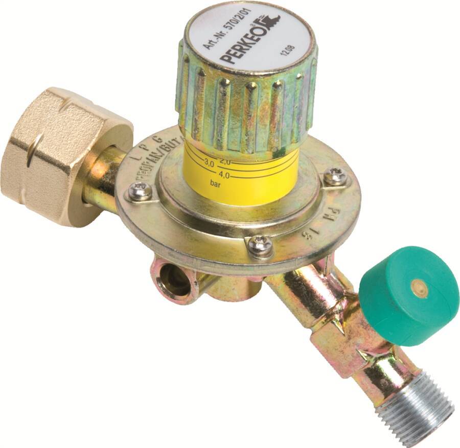 Propan-Regler 80319 Ausführung regelbar max. Druck 0,5 - 4 bar Anschluss 3/8`` L, Kombi Einsatz 5 - 33 kg Schlauchbruchs
