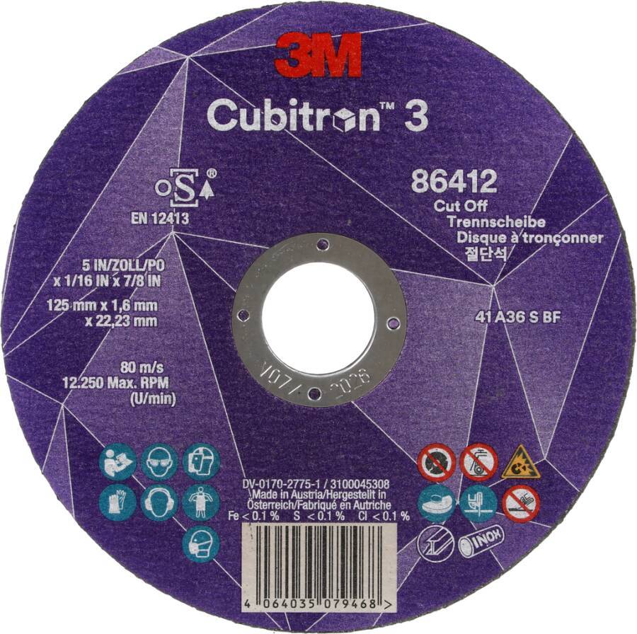 Trennscheibe 3M™ Cubitron™ III 86412 Ø 125 mm Breite 1,6 mm Bohrung 22,23 mm Ausführung gerade