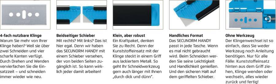 Sicherheitsmesser SECUNORM HANDY 445.02 Typ SECUNORM HANDY Breite 7,8 mm Länge 100 mm Höhe 25,5 mm Klingenstärke 0,3 m