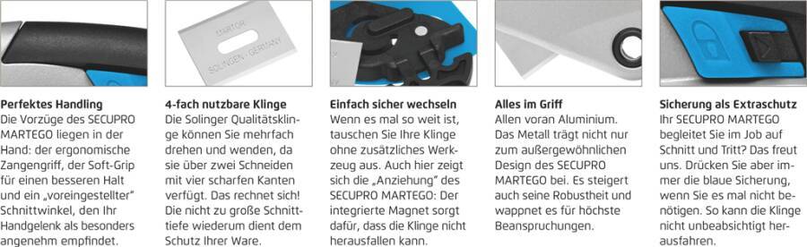 Sicherheitsmesser SECUPRO MARTEGO 122001.02 Typ SECUPRO MARTEGO Breite 18 mm Länge 155 mm Höhe 48,5 mm Klingenstärke 0