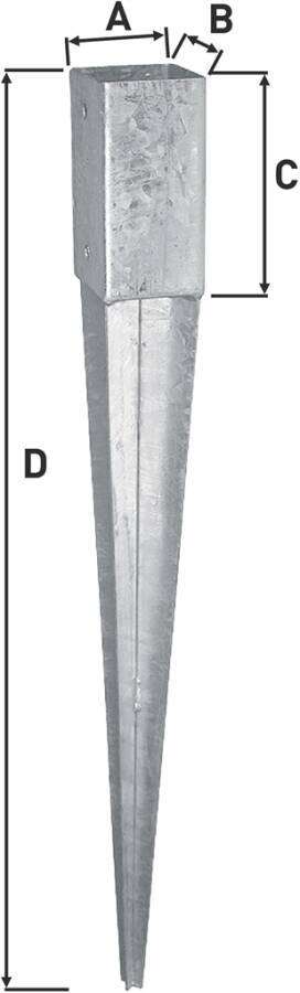 Einschlag-Bodenhülse 0522515 A 101 mm B 101 mm C 150 mm D 900 mm Gewicht 2,83 kg
