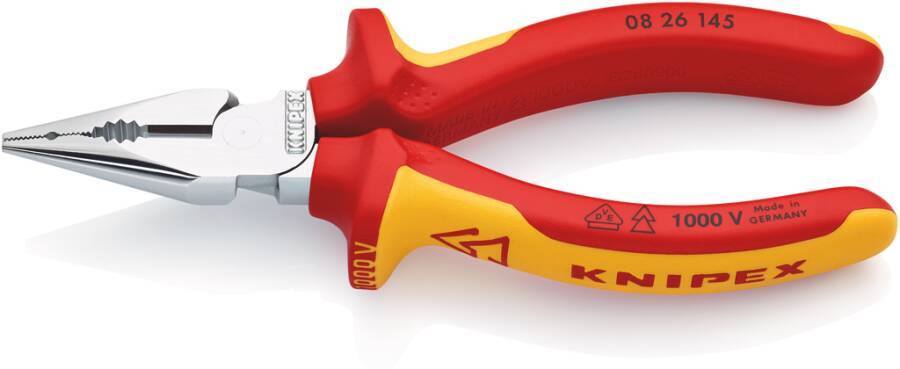 VDE-Spitz-Kombizange 08 26 145 Länge 145 mm Schneidbereich (Stahldraht-Ø) 3,0 mm Typ VDE Spitz Schneidwert CU-Kabel, me