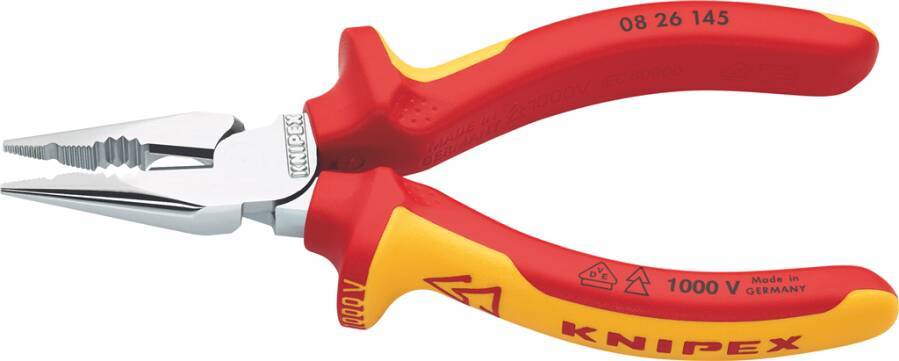 VDE-Spitz-Kombizange 08 26 145 Länge 145 mm Schneidbereich (Stahldraht-Ø) 3,0 mm Typ VDE Spitz Schneidwert CU-Kabel, me