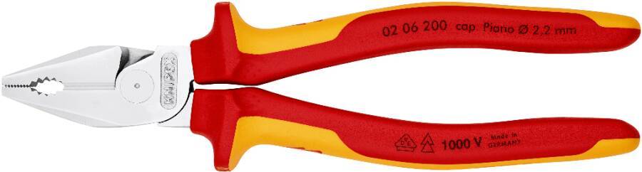 VDE-Kraft-Kombizange 02 06 200 Länge 200 mm Schneidbereich (Stahldraht-Ø) 2,8 mm Typ VDE Knipex Schneidwert CU-Kabel, m