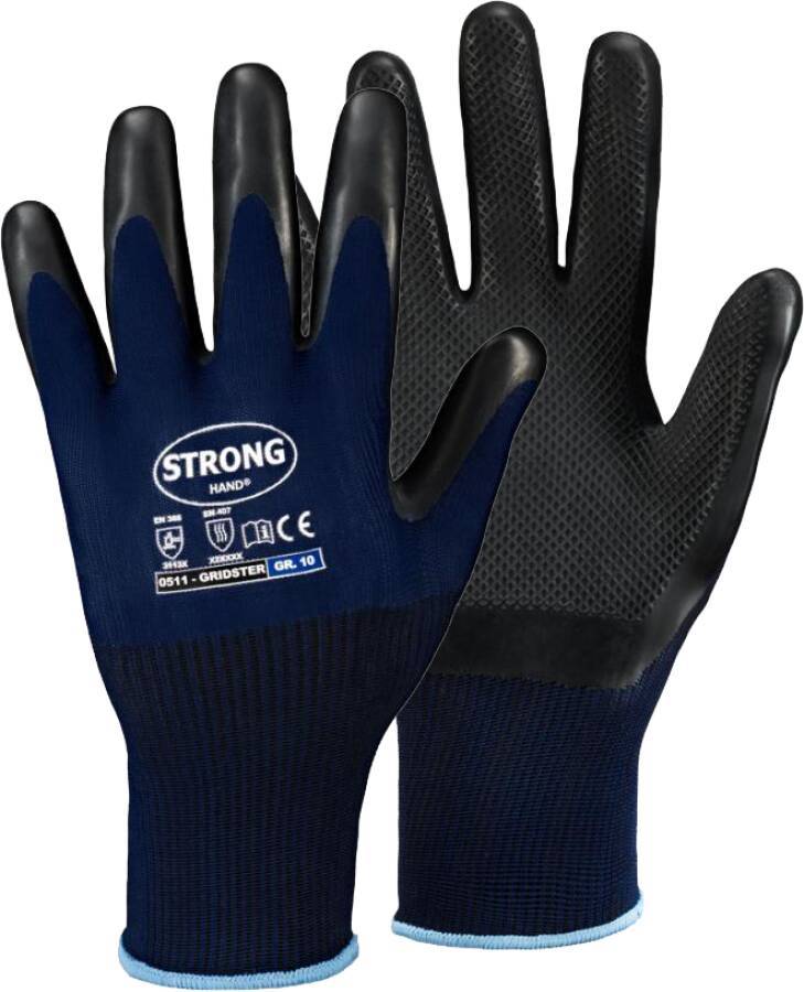 Feinstrick-Schutzhandschuh Latex Gridster 71065410 Größe 10 Farbe dunkelblau/schwarz Trägermaterial Polyester Gauge 13 M