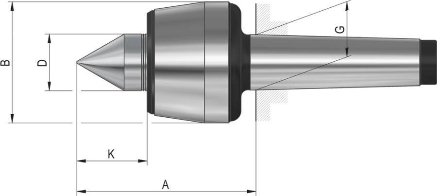 mitlaufende Körnerspitzen 220640 MK 3 Körper-Ø (max.) 49,5 mm Laufspitzen-Ø (max.) 22 mm Auskraglänge 70,5 mm Werkstückg