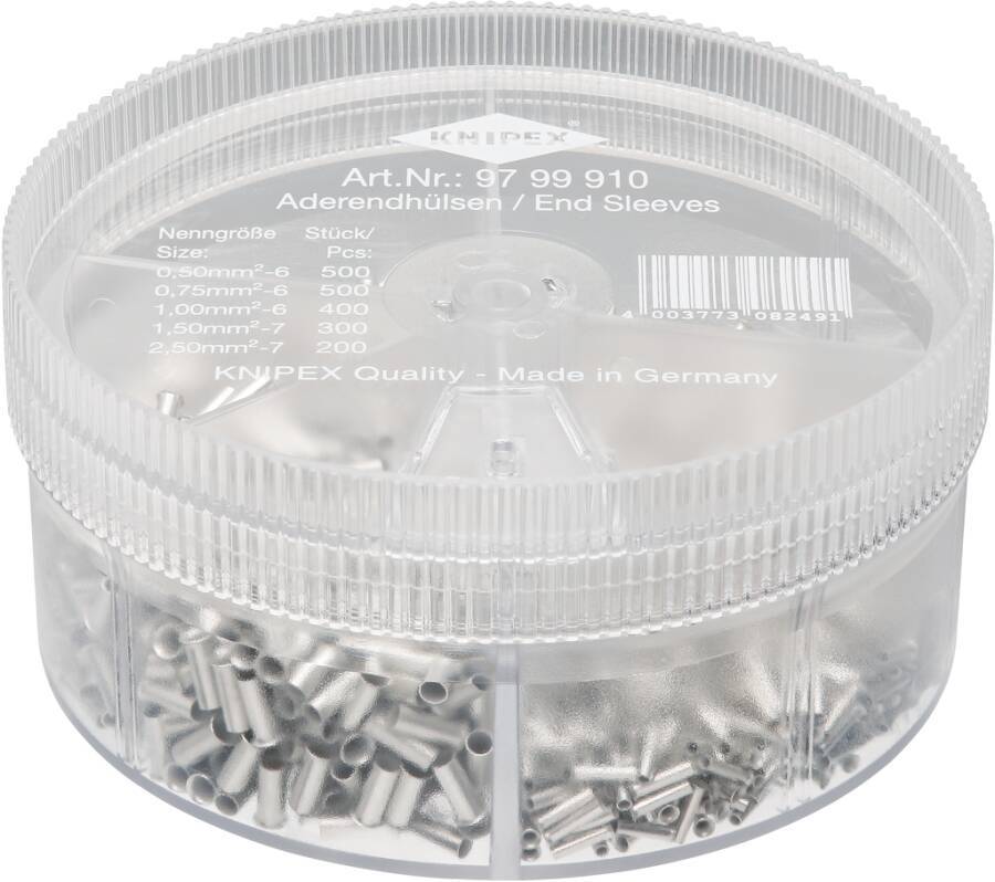 Aderendhülsen-Sortiment isoliert und unisoliert 97 99 910 Ausführung unisoliert Inhalt 500 Stück 0,50mm² x 6mm//500 Stüc