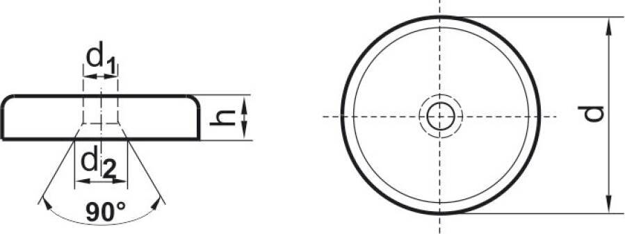 Magnetflachgreifer NdFeB mit Durchgangsbohrung und Ansenkung (sehr hohe Haftkraft) 2525220 Haftkraft 105 N Ø (d) 20 mm B