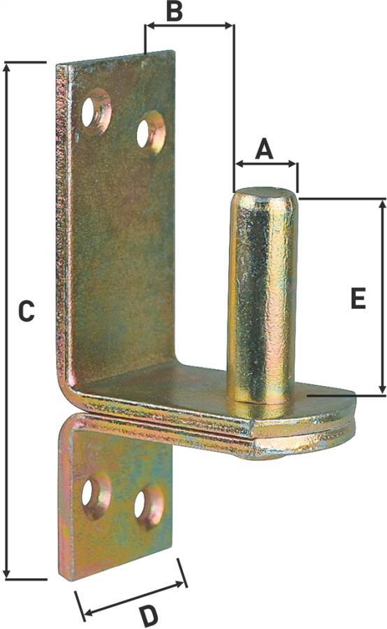 D II Haken auf Platte 0552510 A Ø 16 mm B 28 mm C 113 mm D 40 mm E 45 mm Stärke 4,5 mm Anzahl Löcher 4 Loch-Ø 7,0 mm Gew