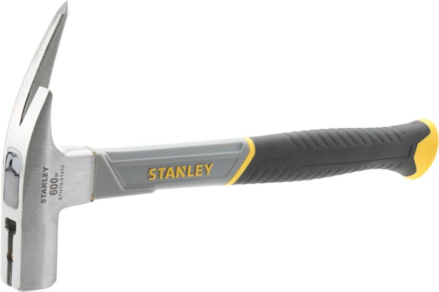 Stanley Krallenhammer mit silbernem Kopf und schwarz-gelbem Gummigriff, auf weißem Hintergrund dargestellt.