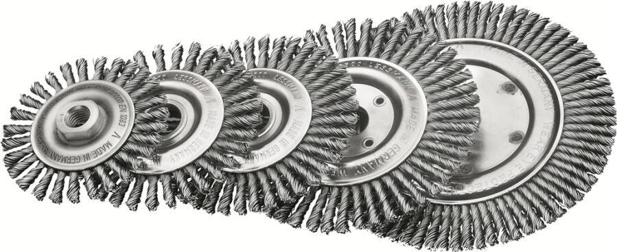 Pipelinebürste 47320140 Ausführung Stahldraht gezopft Ø 125 mm Breite 6 mm Drahtstärke 0,50 mm Bohrung 22,2 mm Drehzahl