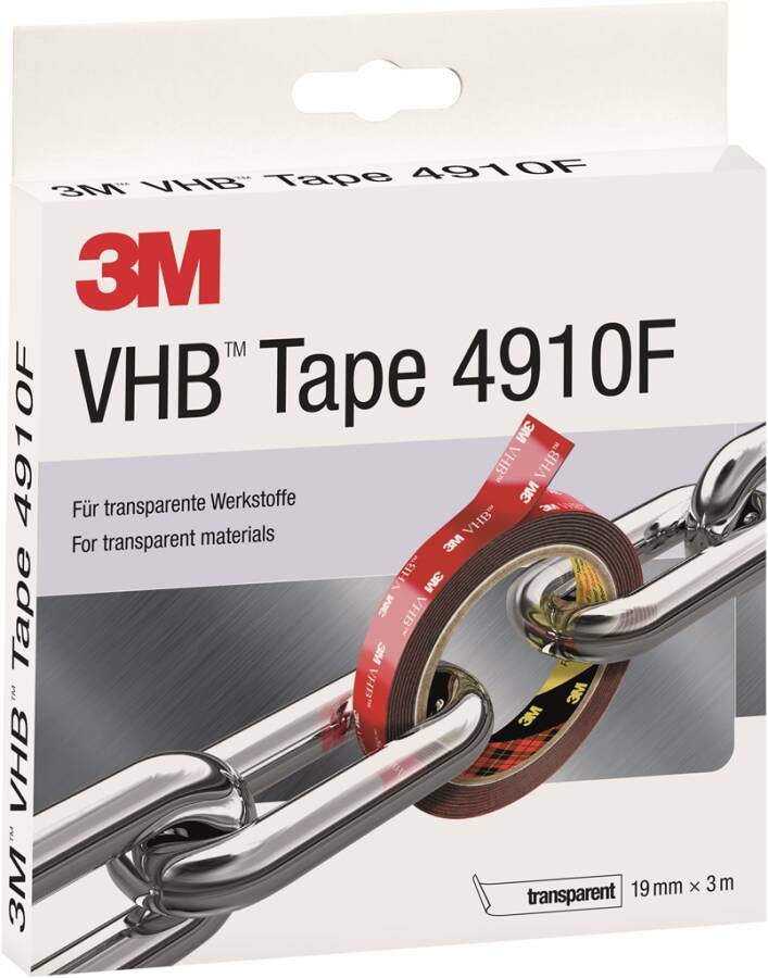 Doppelseitiges Klebeband VHB 4910F 4910F193 Farbe transparent Rollenbreite 19 mm Rollenlänge 3 m Dicke 1,0 mm