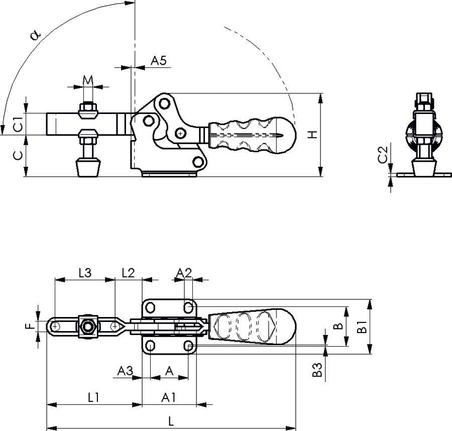 Waagerechtspanner Basic 268113 Größe 3 Haltekraft (F) 2,2 kN Höhe 68,5 mm Länge 191 mm Andrückschraube M8 Öffnungswinkel