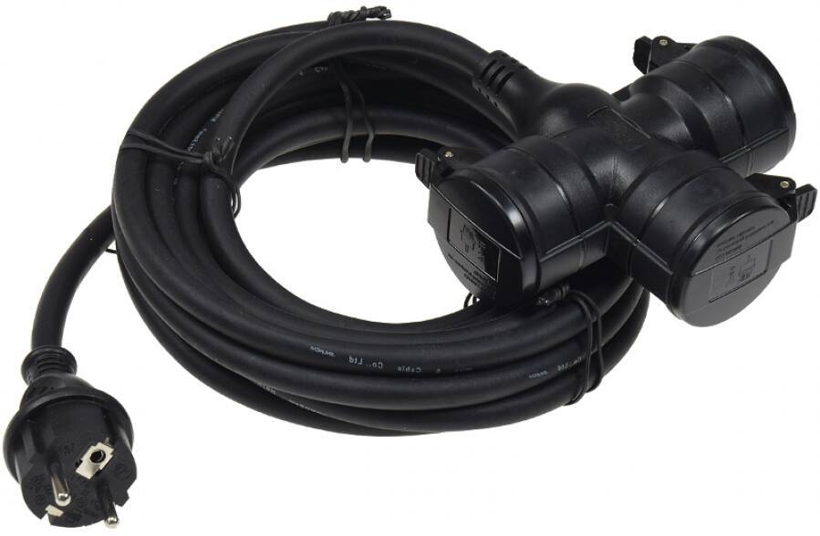 3-fach Schutzkontaktverlängerung H07RN 87196 Farbe schwarz Zuleitung H07RN-F 3G1,5 Länge 5 m Steckdose 3-fach Schutzklas