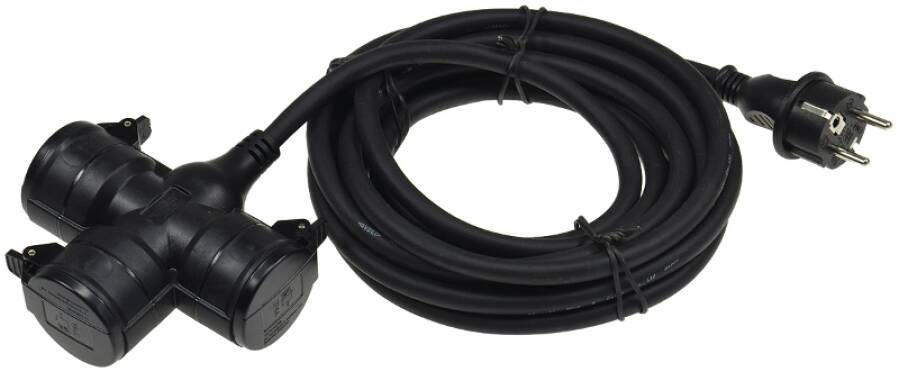 3-fach Schutzkontaktverlängerung H07RN 87196 Farbe schwarz Zuleitung H07RN-F 3G1,5 Länge 5 m Steckdose 3-fach Schutzklas