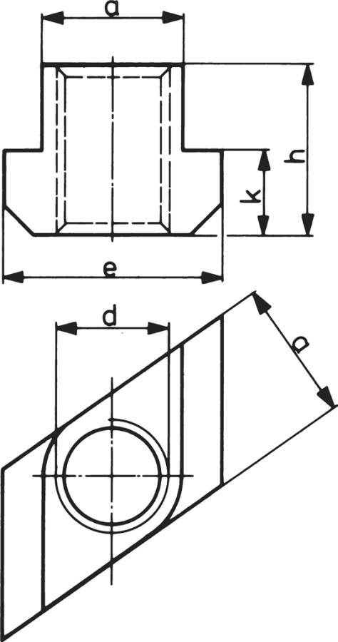 T-Nutensteine Rhombus 80283 d M16 mm Nut 18 mm a 17,7 mm e 28 mm h 20 mm k 10 mm