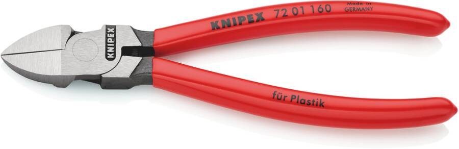 Rotgriffige KNIPEX-Zangenschneider mit der Beschriftung „für Plastik