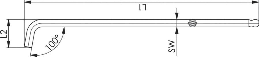 Sechskant-Winkelschraubendrehersatz lang 100°, Kugelkopf, 9-tlg. 47100 Größe 1,5 - 10 mm Schenkellänge 92 - 234 mm Inhal