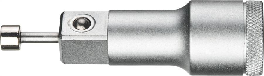 Nahaufnahme eines Metallwerkzeugadapters mit einer kurzen vorstehenden Welle und zylindrischem Griff, gezeigt auf weißem Hintergrund.